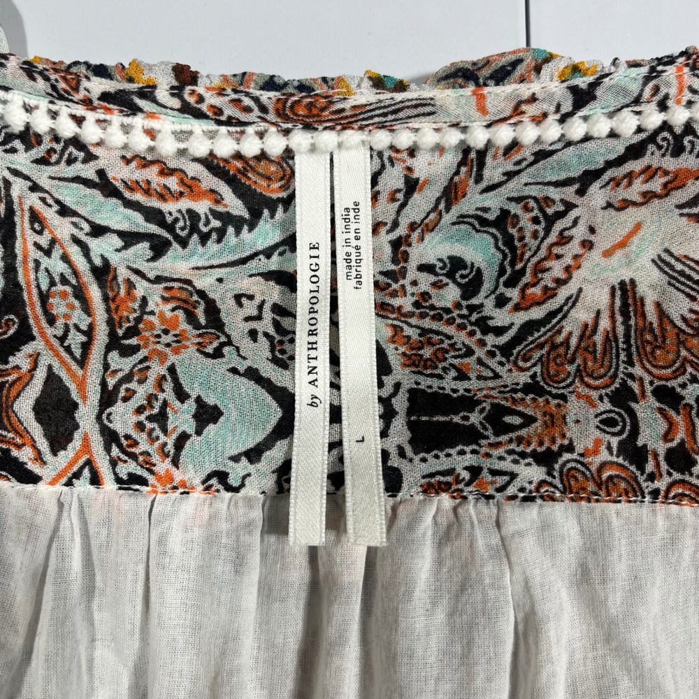 Anthropologie Babydoll Smocked Romantic Ruffle Top Boho Womens Large Feminine - Picture 8 of 13